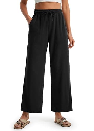 Libin Women's Wide Leg Linen Palazzo Pants High Waist Casually Cropped