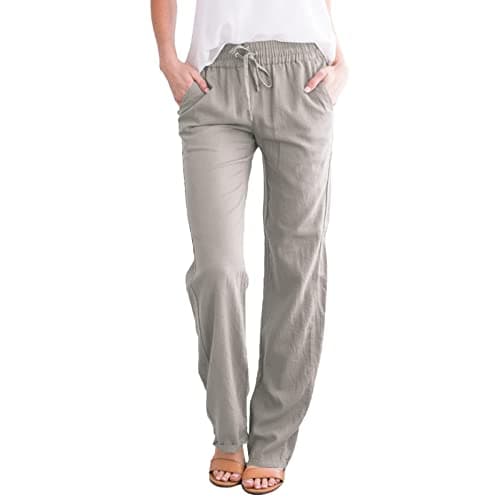 Nantdog Women's Linen High Waisted Drawstring Palazzo Pants