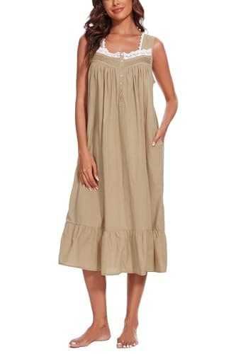AVIIER 100% Cotton Sleeveless Nightgowns for Women with Pockets