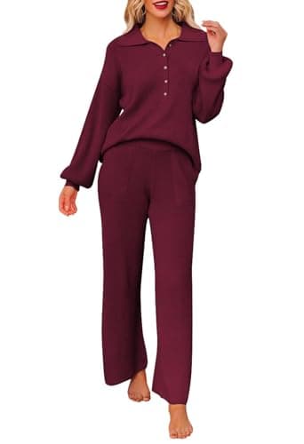 Pink Queen Women's 2-Piece Sweater Set Long SleeveKnit Top & Wide Leg Pants