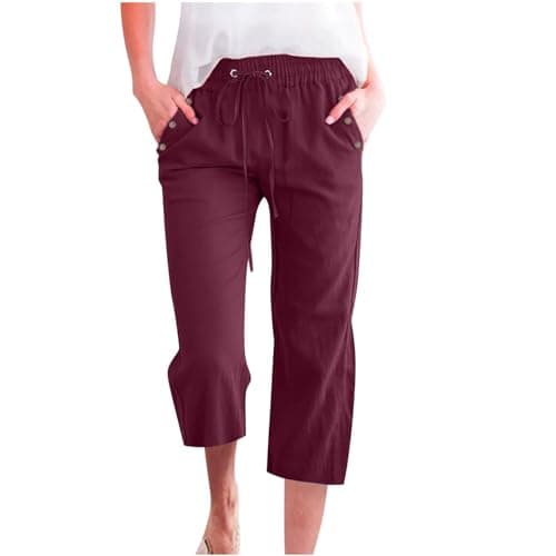 Nantdog Women's High-Waisted Drawstring Linen Capri Trousers