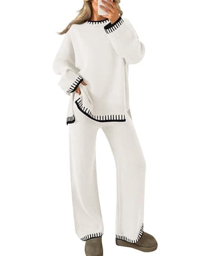 ZESICA Women's Casual Long Sleeve Sweater and Wide Leg Pants Set