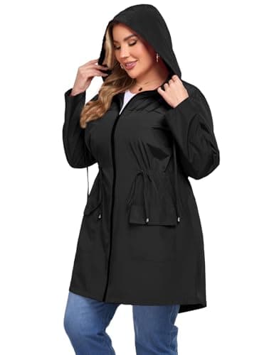 ZOMVA Plus Size Lightweight Hooded Raincoat with Pockets