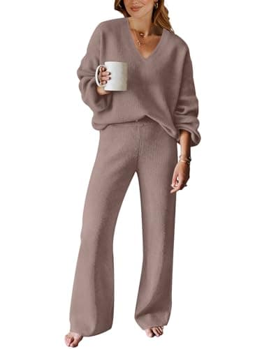 ANRABESS Women's Long Sleeve Cable Knit Sweater and Wide Leg Matching Tracksuit Set