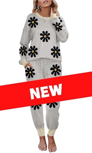 Ekouaer Women's Long Sleeve Knit Pajama Set with Pockets S-XXL