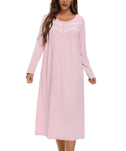 Long Sleeve Cotton Nightgowns for Women