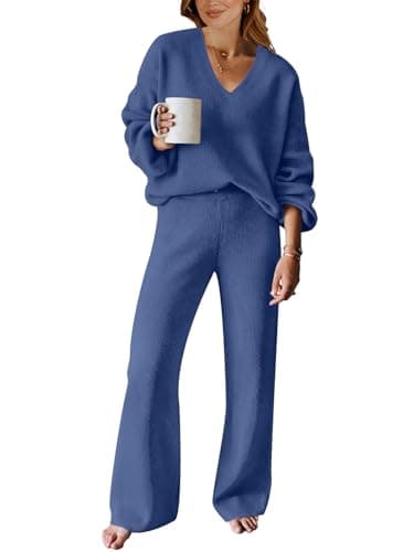 ANRABESS Women's Long Sleeve Cable Knit Sweater and Wide Leg Matching Tracksuit Set