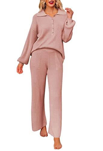 Pink Queen Women's 2-Piece Sweater Set Long SleeveKnit Top & Wide Leg Pants