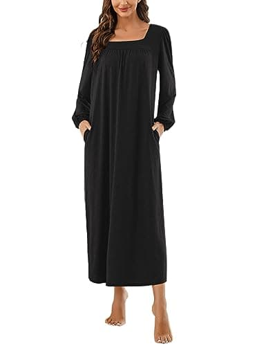 Marvmys Women's Long Sleeve Cotton Nightgown with Pocket S-XXL