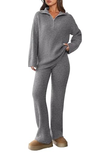 Prett ygarden Women's Winter 2PC Sweater Set Sweatshirt & Wide Leg Pants