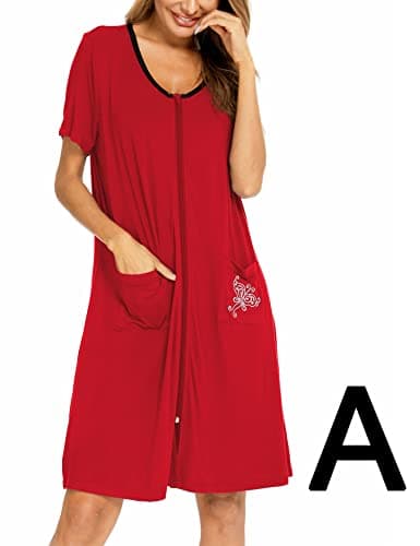 SWOMOG Women's Zip Up Lightweight Bathrobe with Pockets