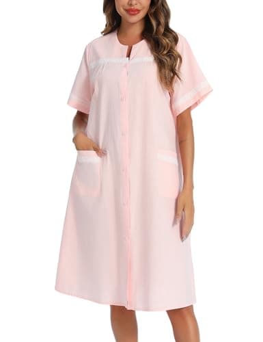 Vslarh 100% Cotton Women's Short Sleeve Nightgown with Pockets
