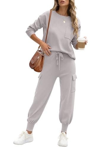 Caracilia Women's Long Sleeve Knit Set with Matching Joggers Fall Lounge