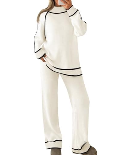 ZESICA Women's Long Sleeve Turtleneck Sweater Set with Wide Leg Pants