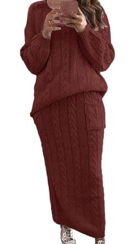 UTCOCO Women's Chunky Cable Knit Sweater & Skirt Set