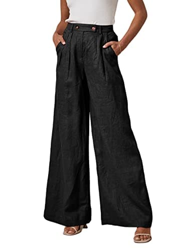 EVALESS Wide Leg Linen Palazzo Pants for Women Elastic High Waisted Flowy Summer Casual