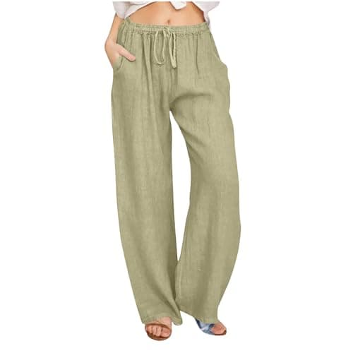 2024 Trendy Women's High Waist Loose Fit Linen Palazzo Pants