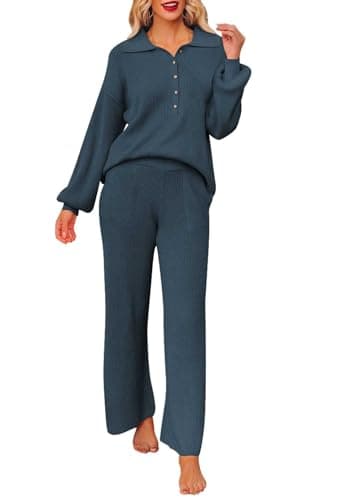 Pink Queen Women's 2-Piece Sweater Set Long SleeveKnit Top & Wide Leg Pants