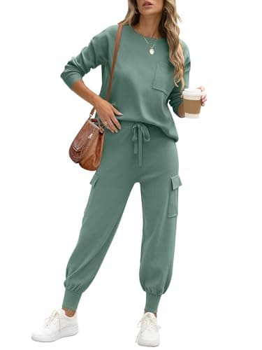 Caracilia Women's Long Sleeve Knit Set with Matching Joggers Fall Lounge