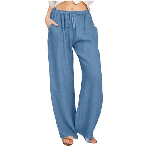 2024 Trendy Women's High Waist Loose Fit Linen Palazzo Pants