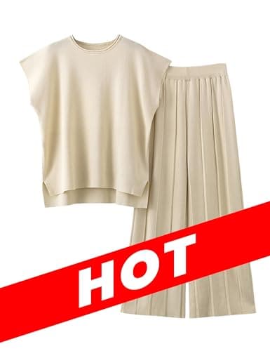 VATEAMI Women's High Waist Wide Leg Pullover Sweater Set