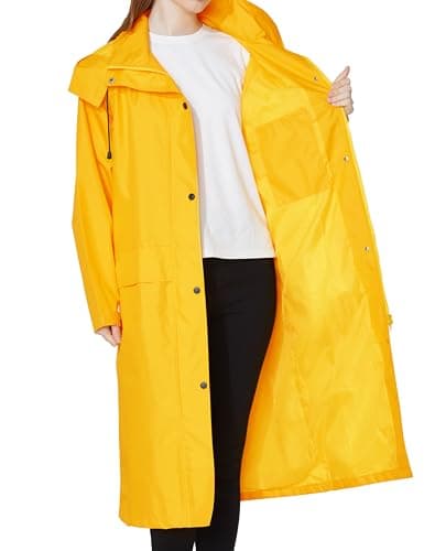 Ubon Women's Waterproof Hooded Long Raincoat Packable Windbreaker