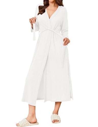 Refined title: Ekouaer Women's Waffle Knit Long Bathrobe