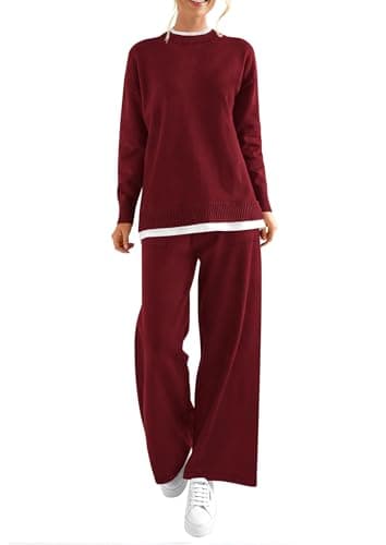 PRETTYGARDEN Women's Winter Matching Sweater Sets Knit Long Sleeve Tops Wide Leg Pants Tracksuit