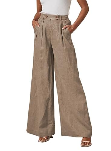 EVALESS Wide Leg Linen Palazzo Pants for Women Elastic High Waisted Flowy Summer Casual