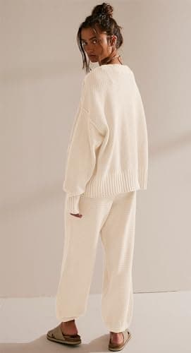 SAUKOLE Women's Oversized Knit Sweater & Matching Long Pants Set