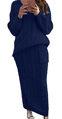 CHARTOU Women's Winter Chunky Cable Knit Sweater & Skirt Set