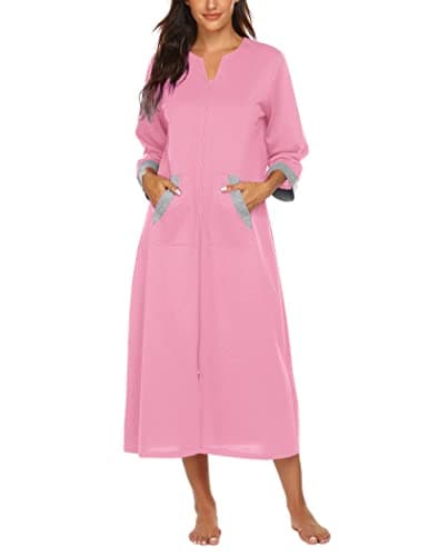 Ekouaer Women's Full Length Zipper Robe Sleepwear