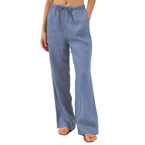 Amazhiyu Women's Pure Linen Summer Drawstring Pants with Pockets