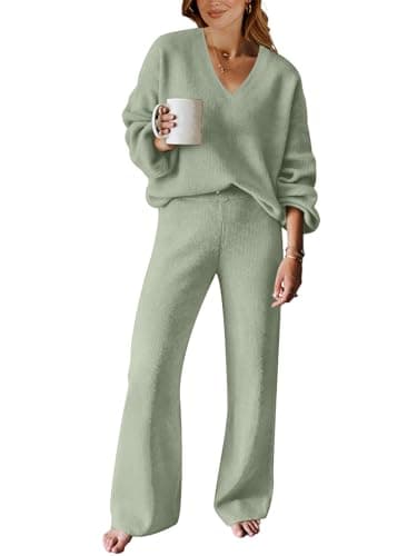 ANRABESS Women's Long Sleeve Cable Knit Sweater and Wide Leg Matching Tracksuit Set