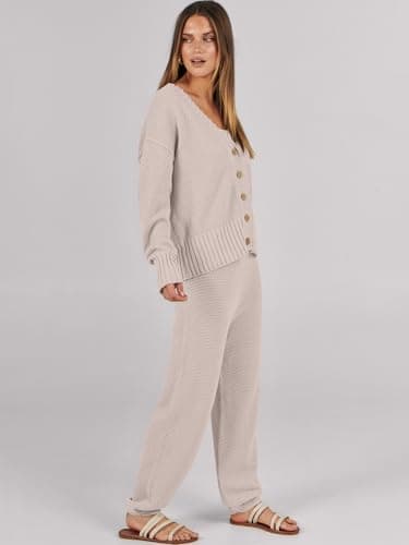 Caracilia Women's V-Neck Cardigan & Matching Pants Fall Loungewear