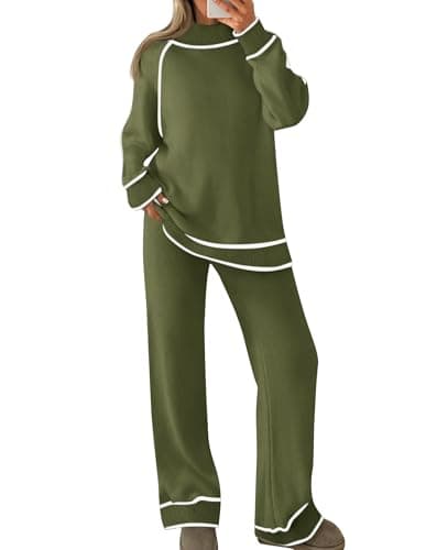 ZESICA Women's Long Sleeve Turtleneck Sweater Set with Wide Leg Pants