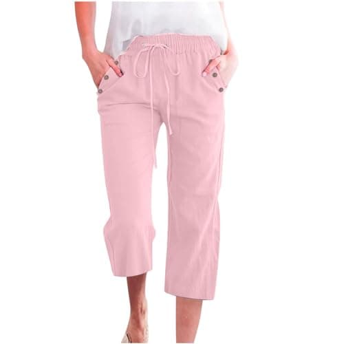 Nantdog Women's High-Waisted Drawstring Linen Capri Trousers