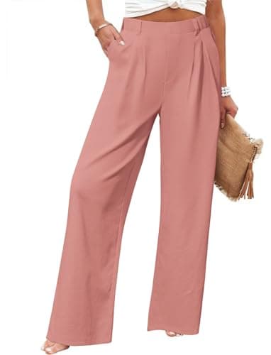SEMARO Womens High Waisted Linen Feel Wide Leg Pants with Pockets