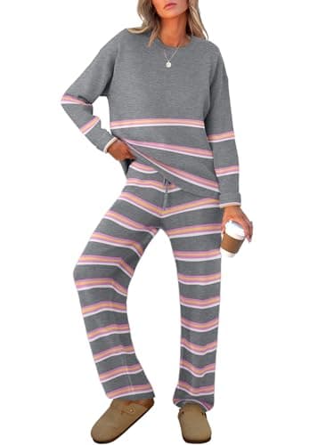 Caracilia Women's Striped Oversized Sweater & Wide Leg Pant Set