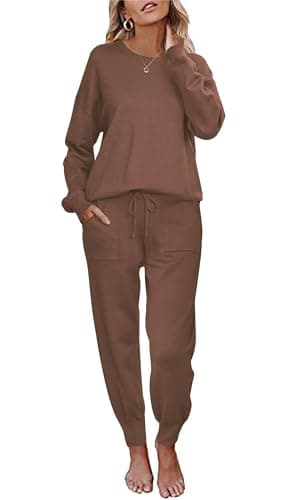 Ekouaer Women's Long Sleeve Knit Pajama Set with Pockets S-XXL