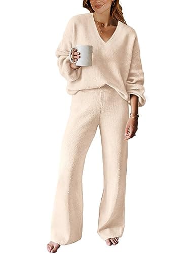 ANRABESS Women's Long Sleeve Cable Knit Sweater and Wide Leg Matching Tracksuit Set