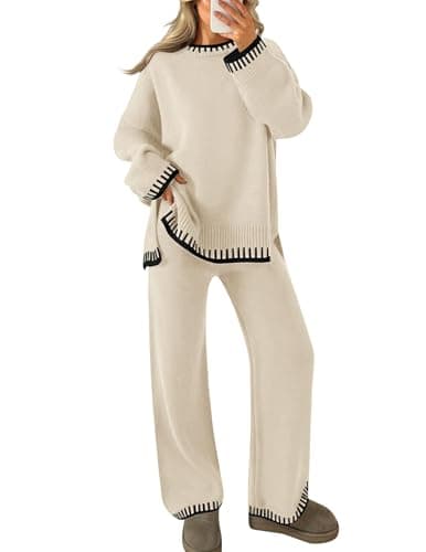 ZESICA Women's Casual Long Sleeve Sweater and Wide Leg Pants Set