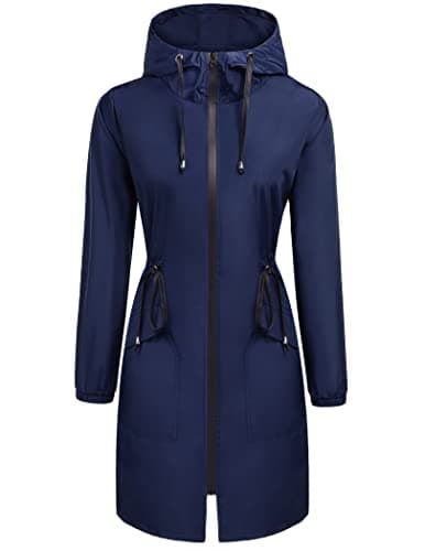 ELESOL Women's Waterproof Long Hooded Raincoat Light & Travel Trench Coat S-3XL