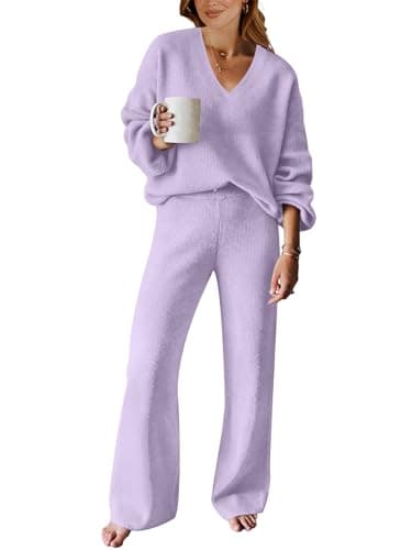 ANRABESS Women's Long Sleeve Cable Knit Sweater and Wide Leg Matching Tracksuit Set