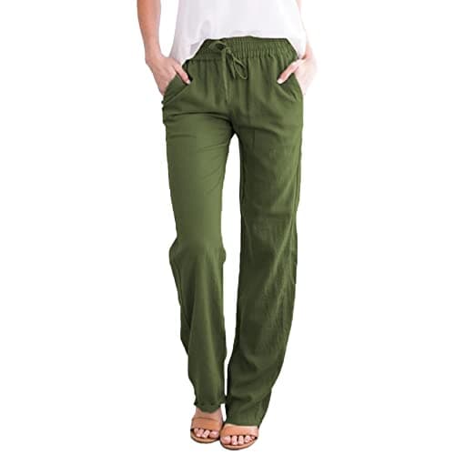 Nantdog Women's Linen High Waisted Drawstring Palazzo Pants