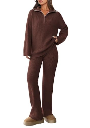 Prett ygarden Women's Winter 2PC Sweater Set Sweatshirt & Wide Leg Pants