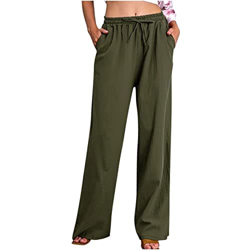 2024 Trendy Women's High Waist Loose Fit Linen Palazzo Pants