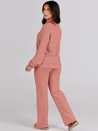 ANRABESS Women's Long Sleeve Cable Knit Sweater and Wide Leg Matching Tracksuit Set