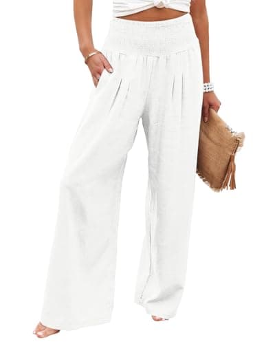 Angerella Women's High Waist Elastic Palazzo Pants with Pockets