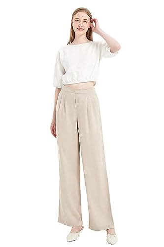 PACIBE Women's Summer Wide Leg Linen Pants with Pockets